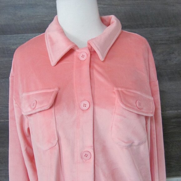 THE KINGMAN BUBBLE LADIES PINK VELVET  LONG SLEEVE SHACKET - Picture 11 of 16